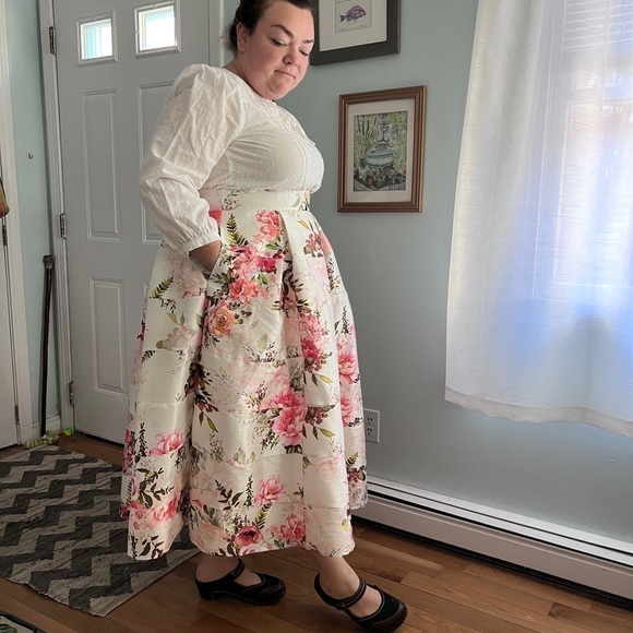 eShakti Fully Lined Floral Fancy Skirt with Pockets Size 2X 20W - Picture 3 of 12